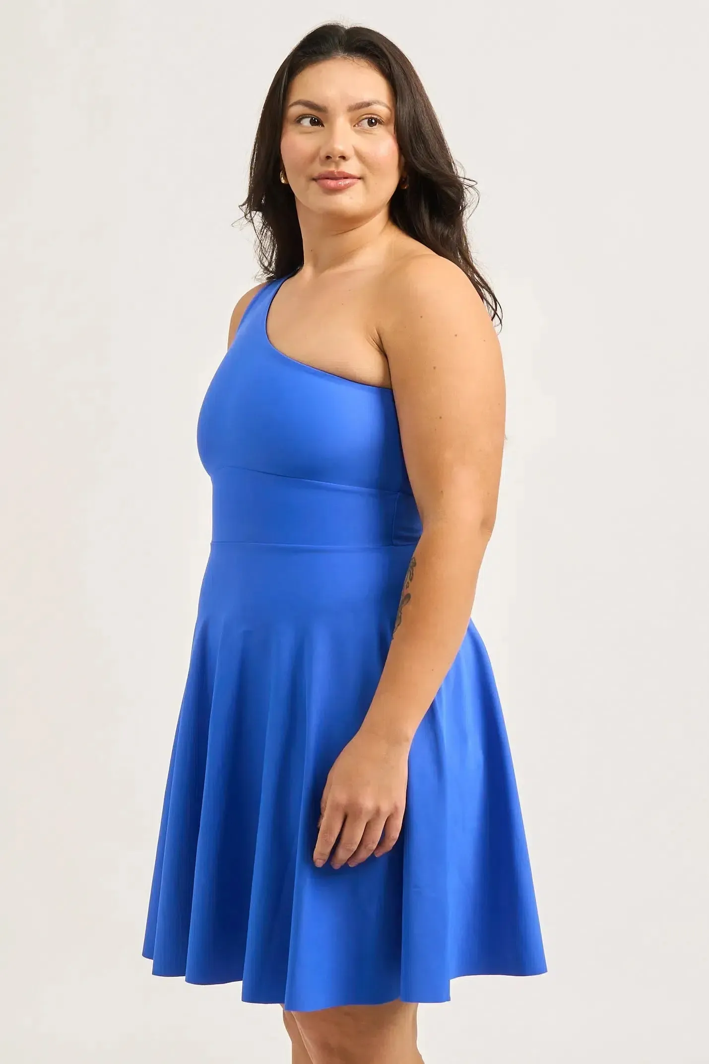 Performance One Shoulder Comfort Crop Mini Dress - Electric Blue