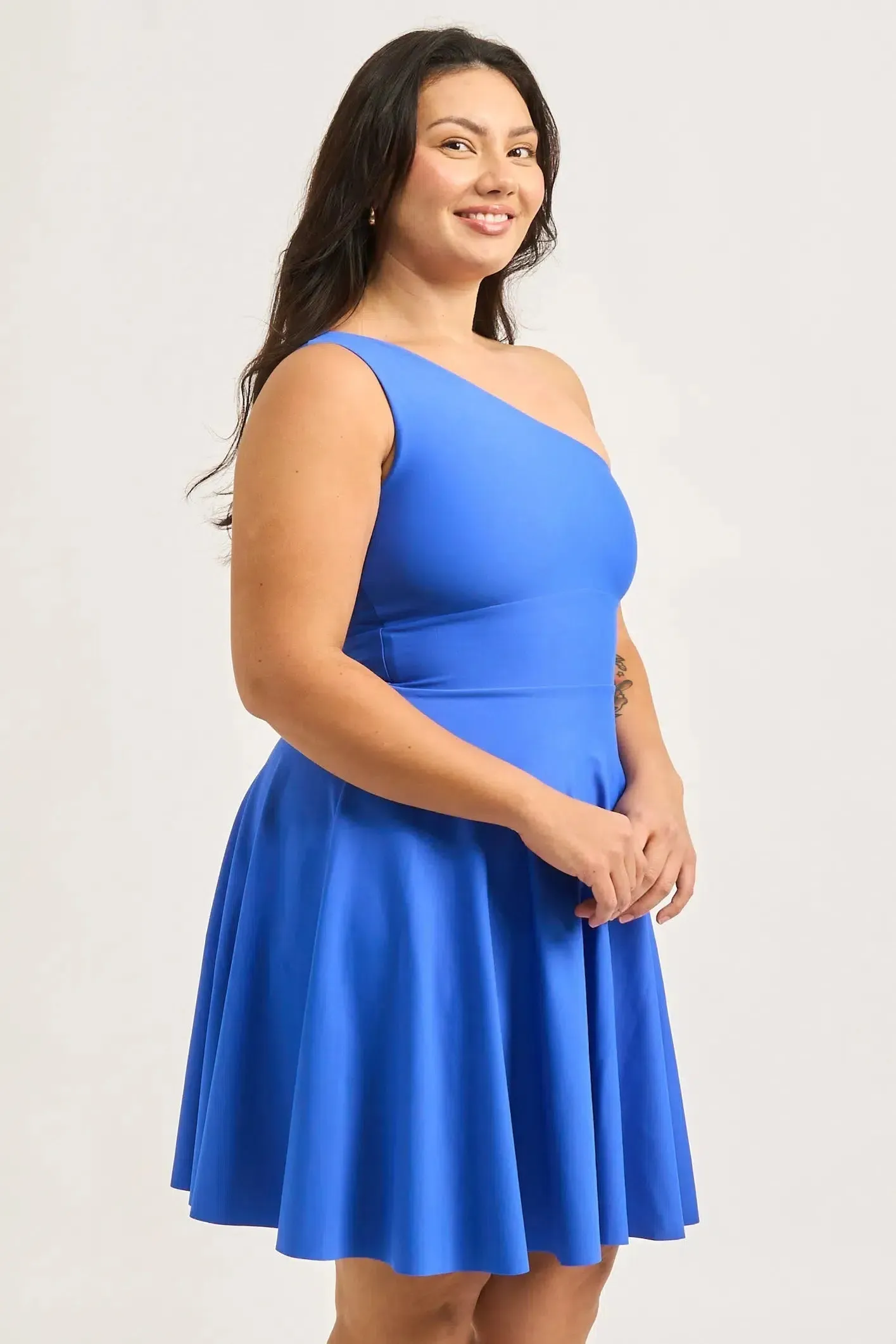 Performance One Shoulder Comfort Crop Mini Dress - Electric Blue