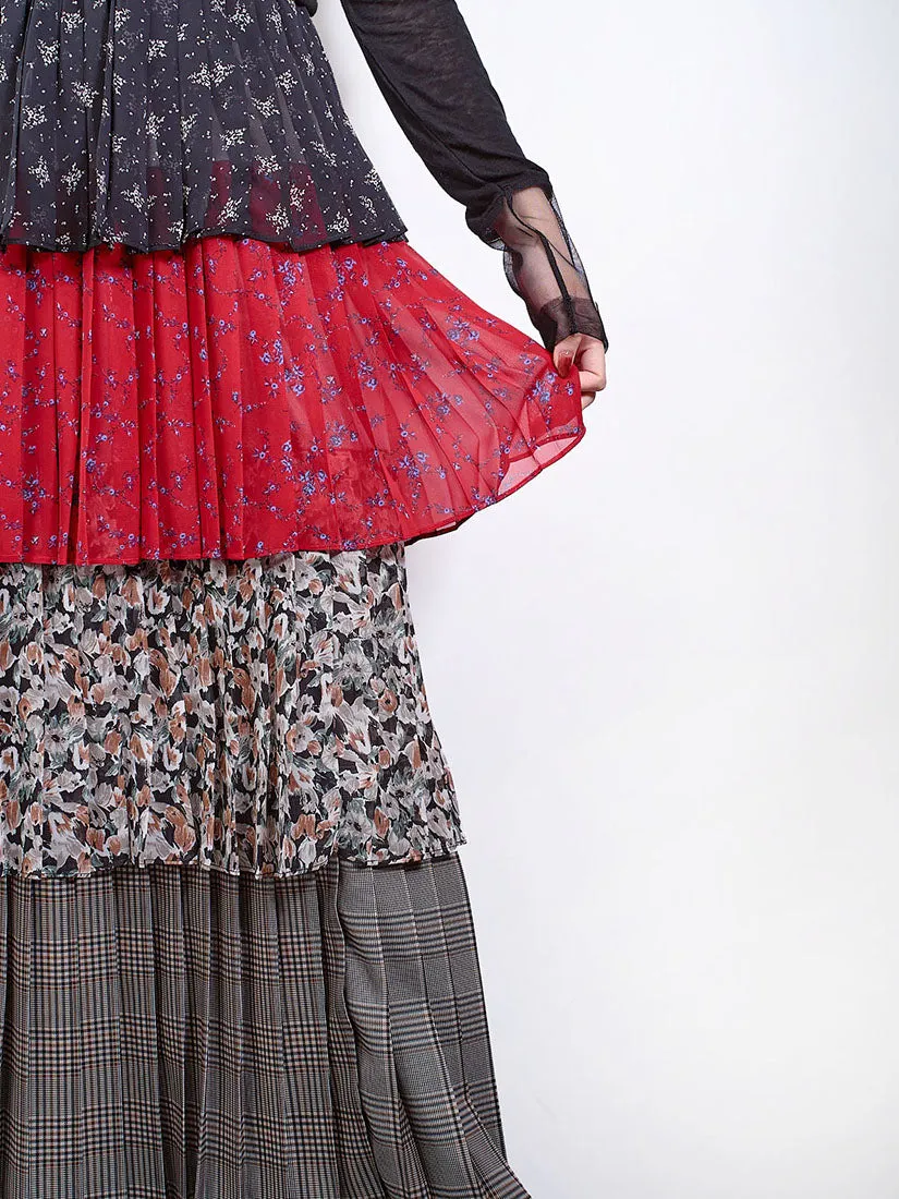 Pleated Layered Floral Tiered Skirt