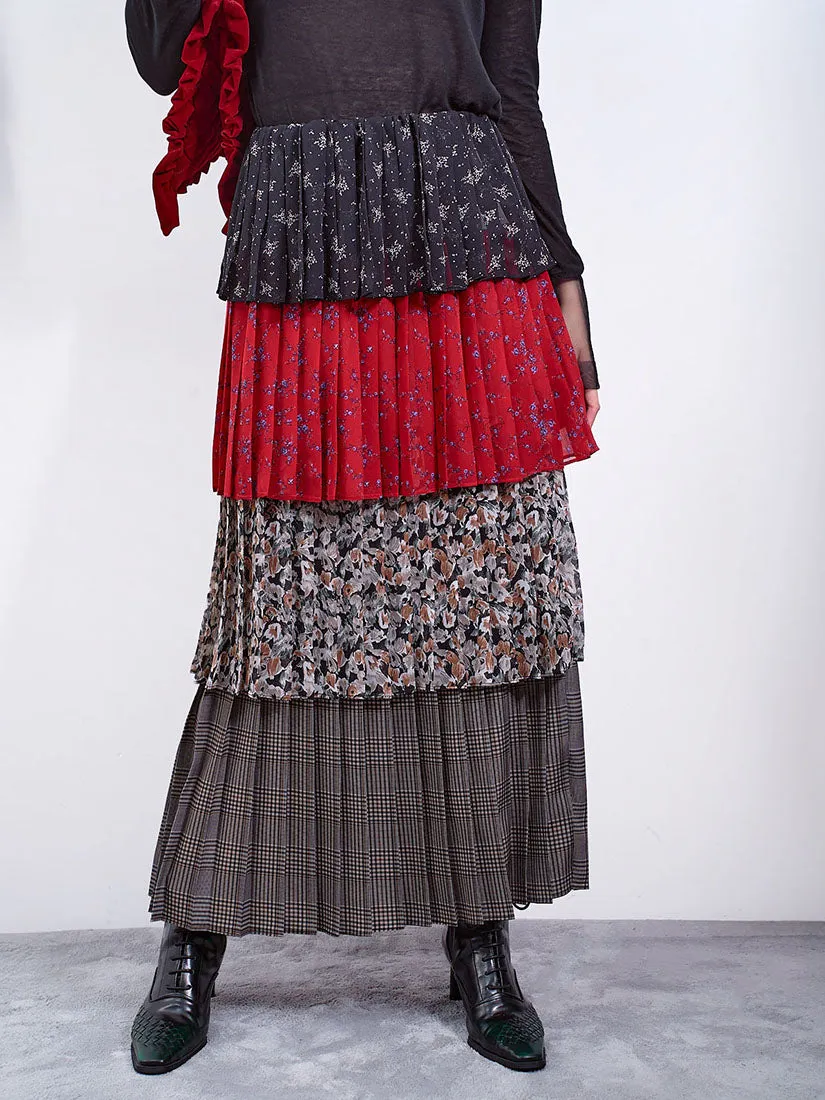 Pleated Layered Floral Tiered Skirt
