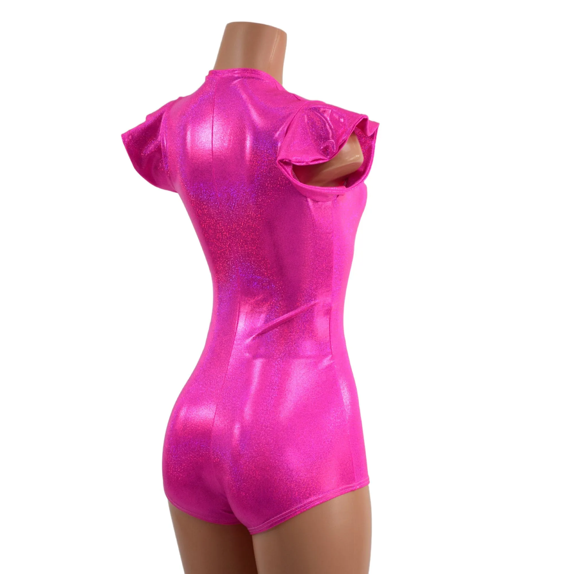 Plunging V Neck Holographic Romper