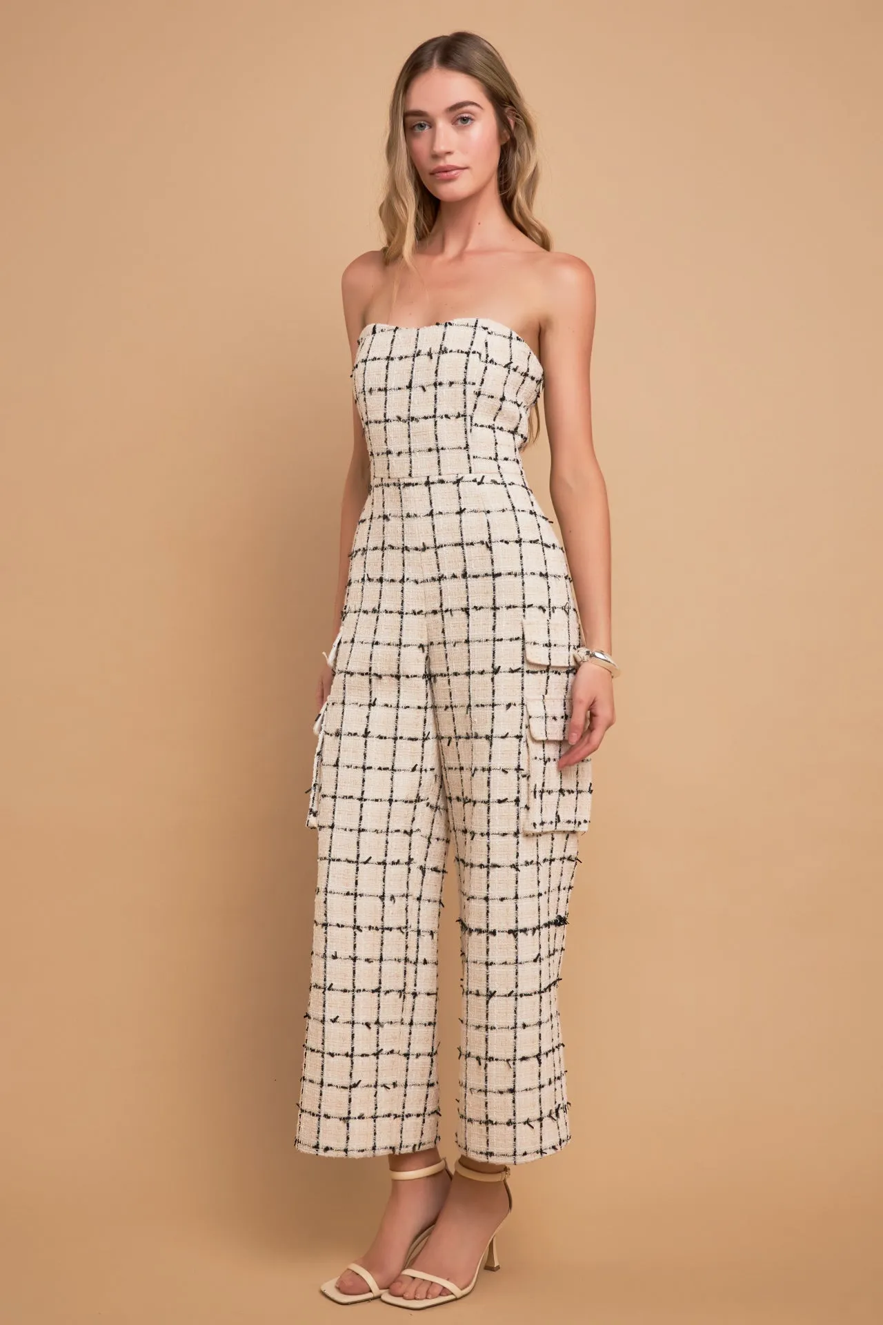 Premium Tweed Sleeveless Cargo Jumpsuit