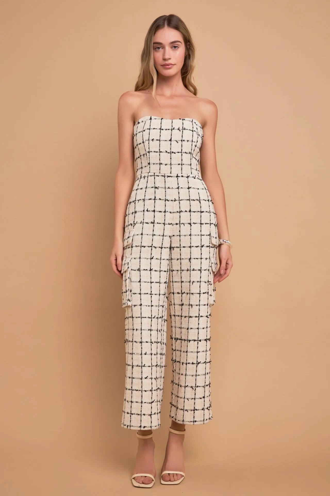 Premium Tweed Sleeveless Cargo Jumpsuit