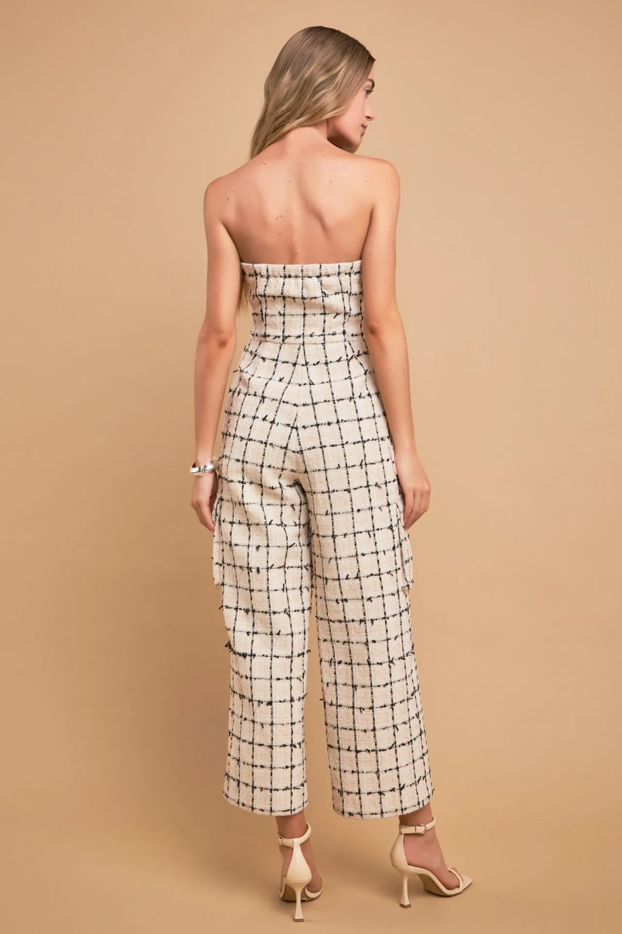 Premium Tweed Sleeveless Cargo Jumpsuit