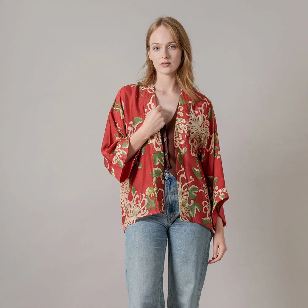 Red Chrysanthemum Short Kimono