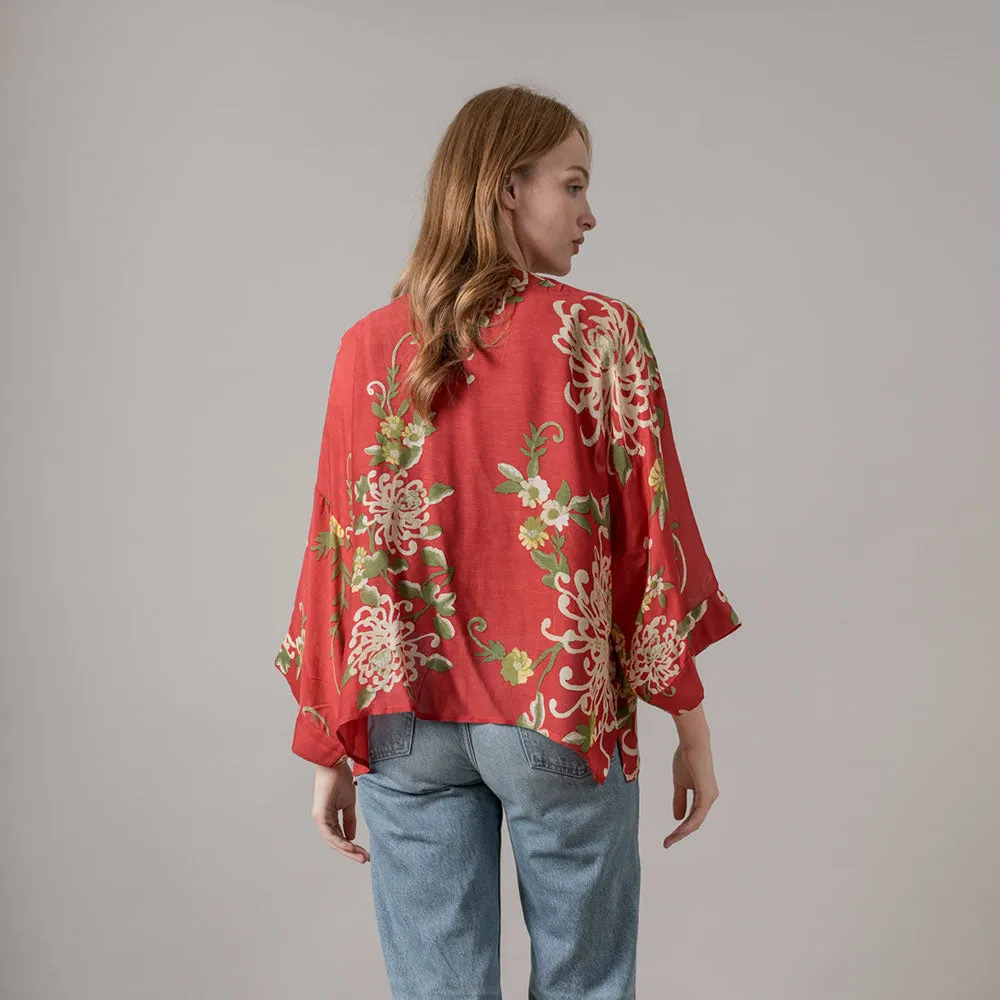 Red Chrysanthemum Short Kimono
