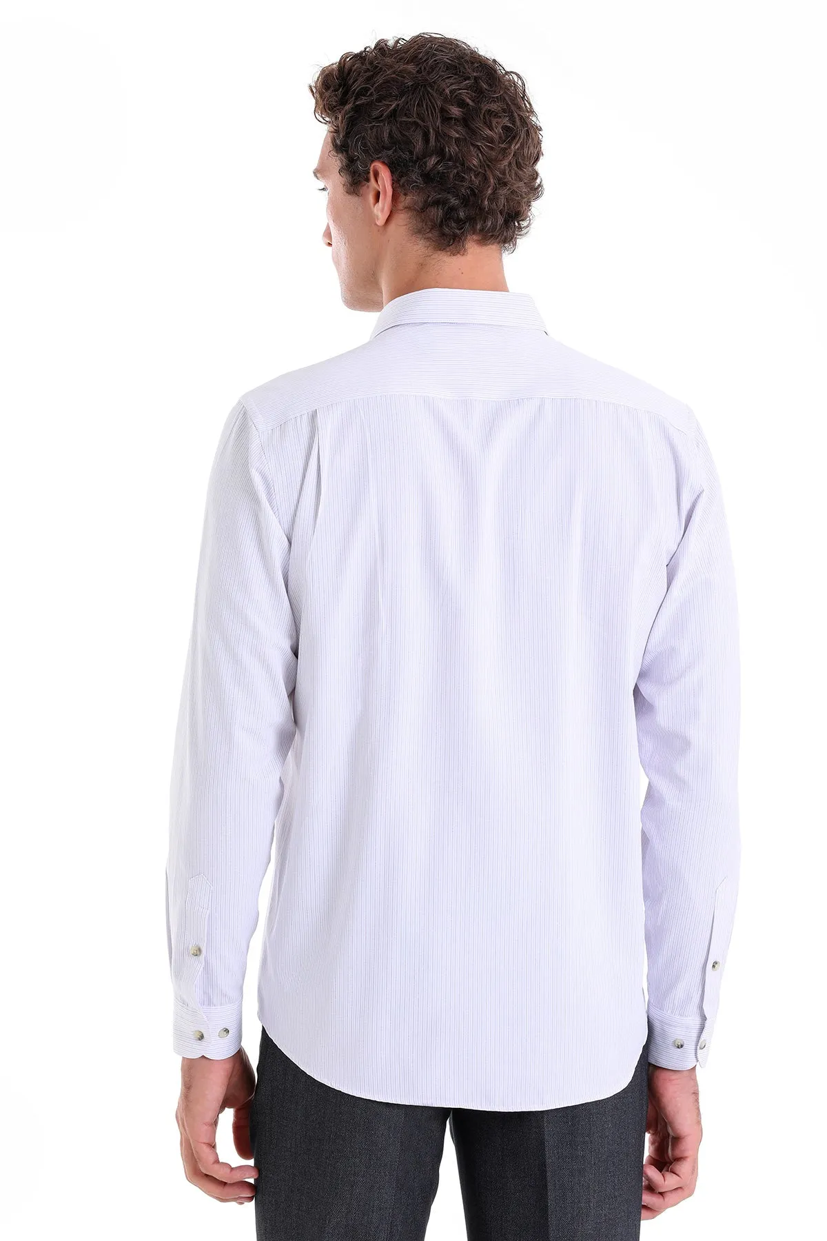 Regular Fit Lilac Pinstriped Cotton Blend Dress Shirt