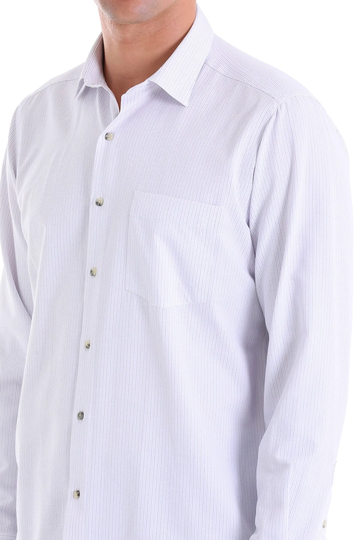 Regular Fit Lilac Pinstriped Cotton Blend Dress Shirt