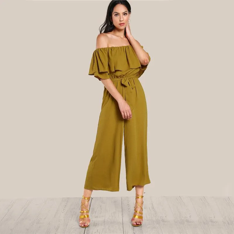 RUFFLED DELIGHT ANKLE PANTS JUMPSUIT