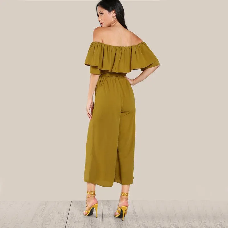 RUFFLED DELIGHT ANKLE PANTS JUMPSUIT