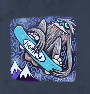 Sasquatch Snowboarder Navy Hoodie | Wearable Art by Seattle Mural Artist Ryan "Henry" Ward