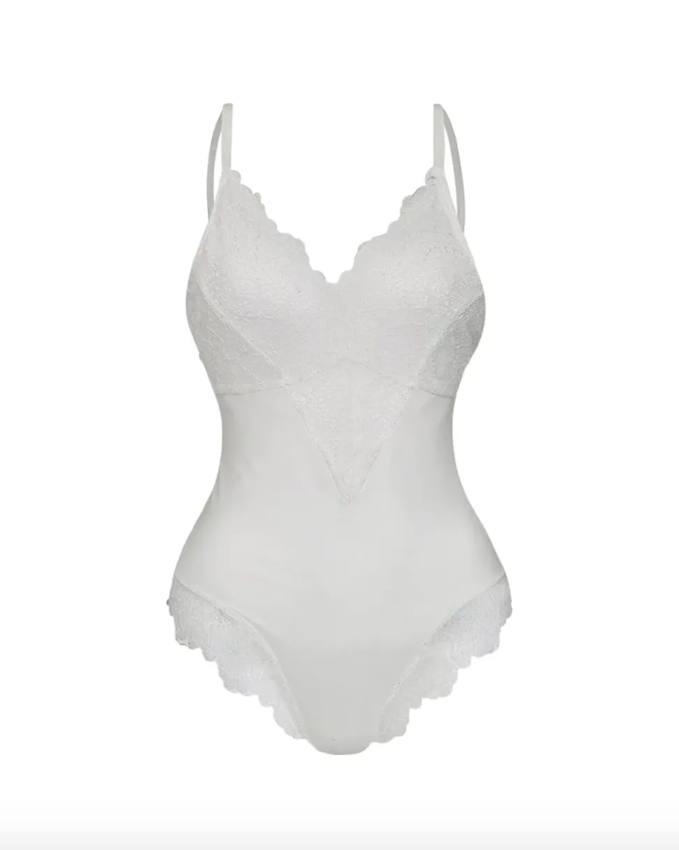 Sculpting Lace Deep-V Neck Bodysuit