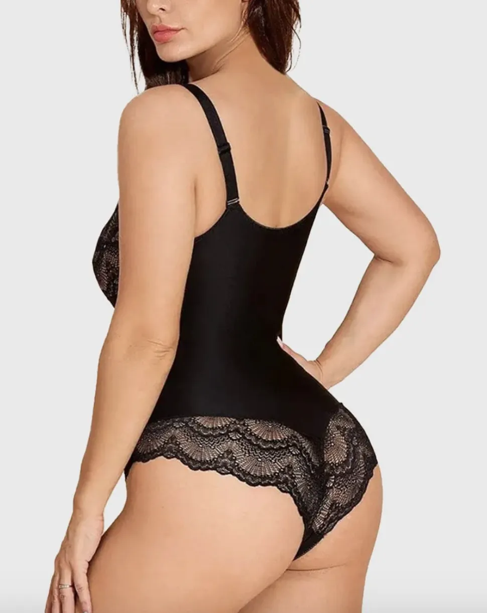 Sculpting Lace Deep-V Neck Bodysuit