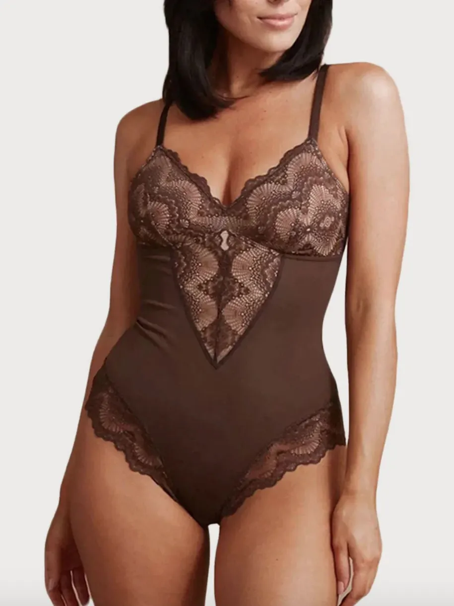 Sculpting Lace Deep-V Neck Bodysuit