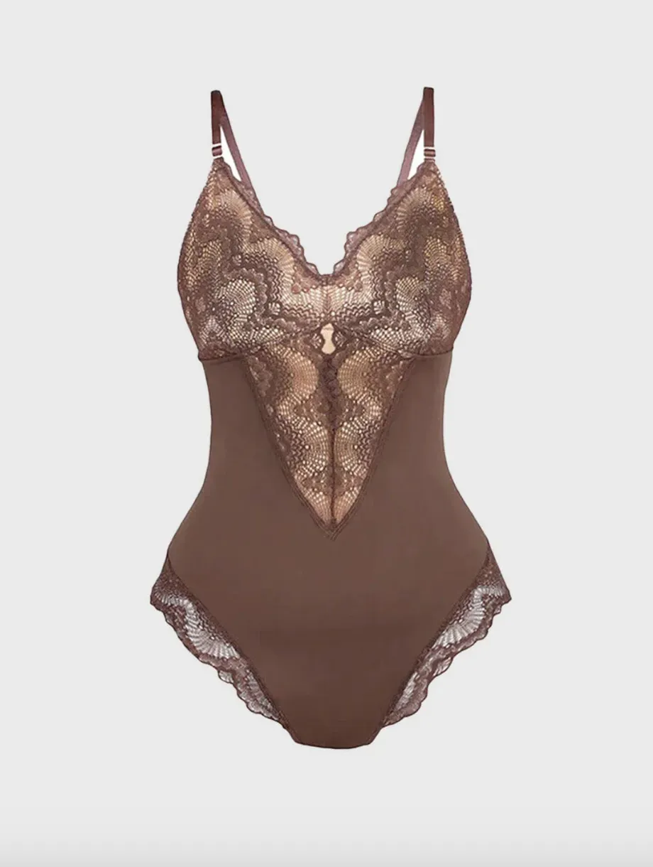 Sculpting Lace Deep-V Neck Bodysuit