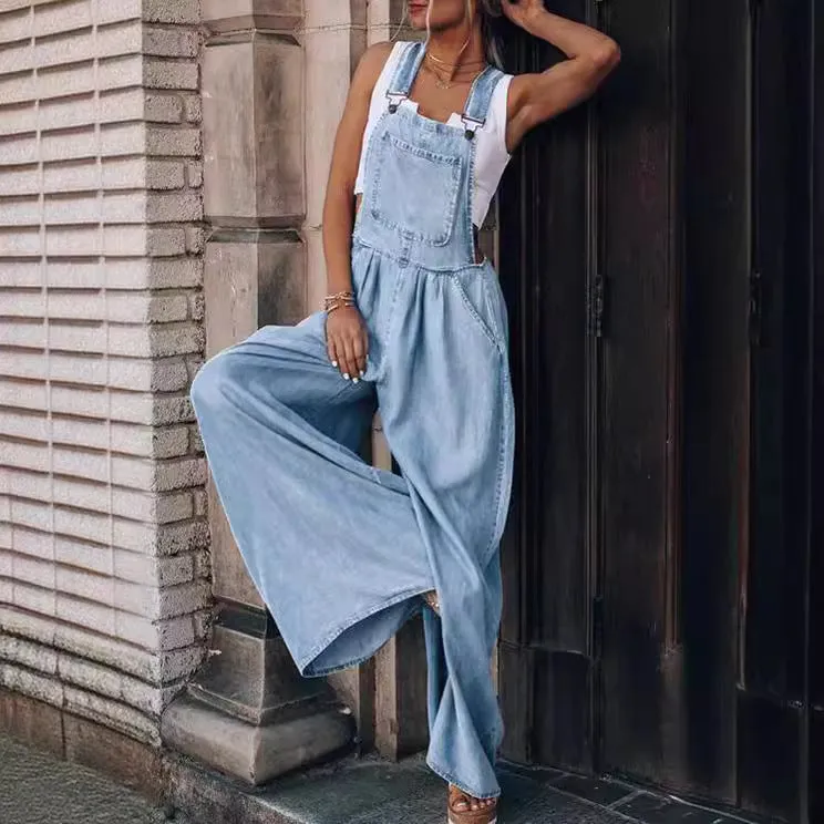 sleeveless denim jumpsuit