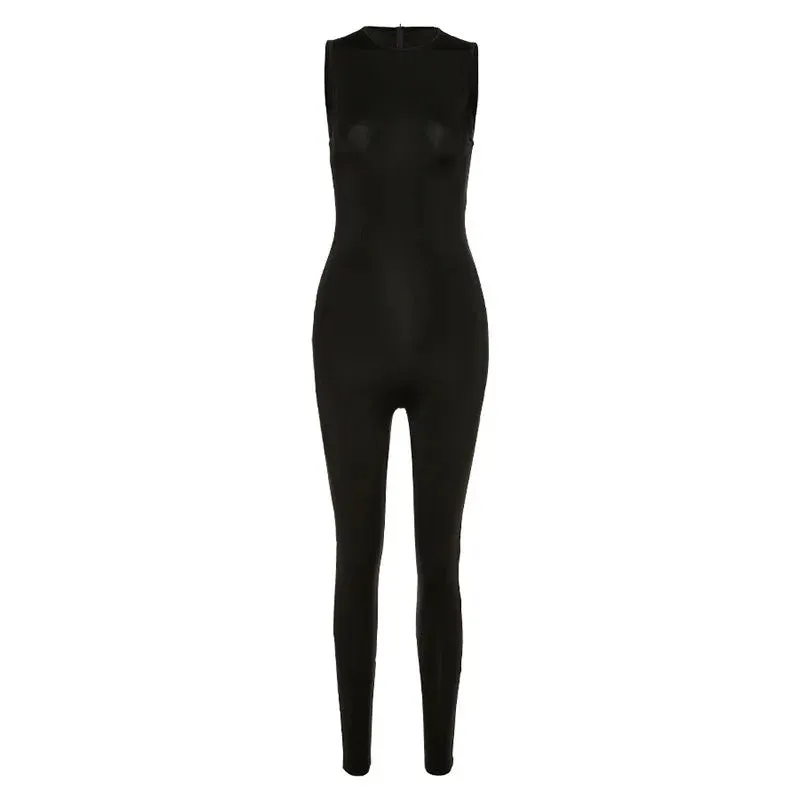 Sleeveless Zipper Fitness Sports Skinny Rompers