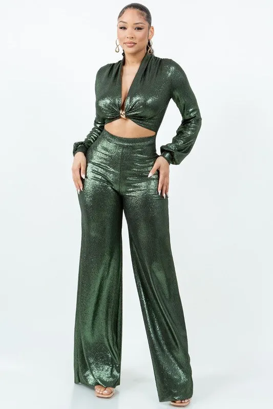 Slinky Foil Jumpsuit w/ Cut Out
