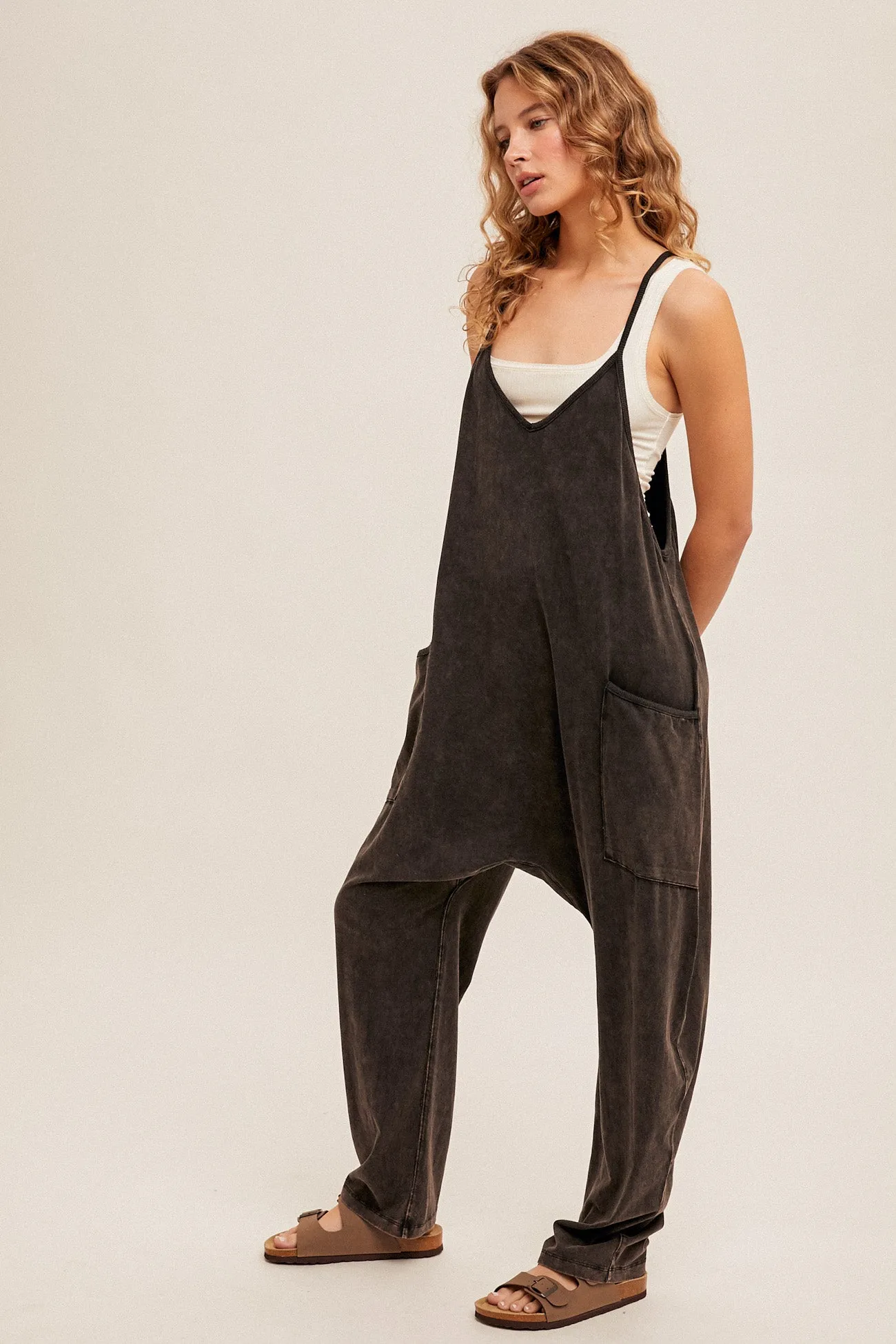 Snow Washed Oversized Jumpsuit in Black