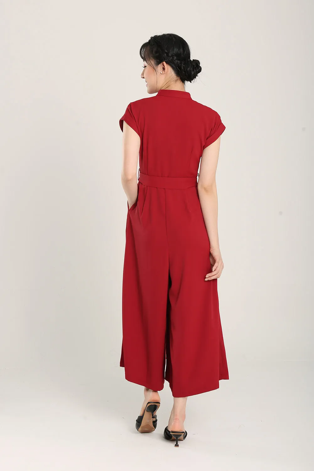 Sofina Sashed Jumpsuit in Red