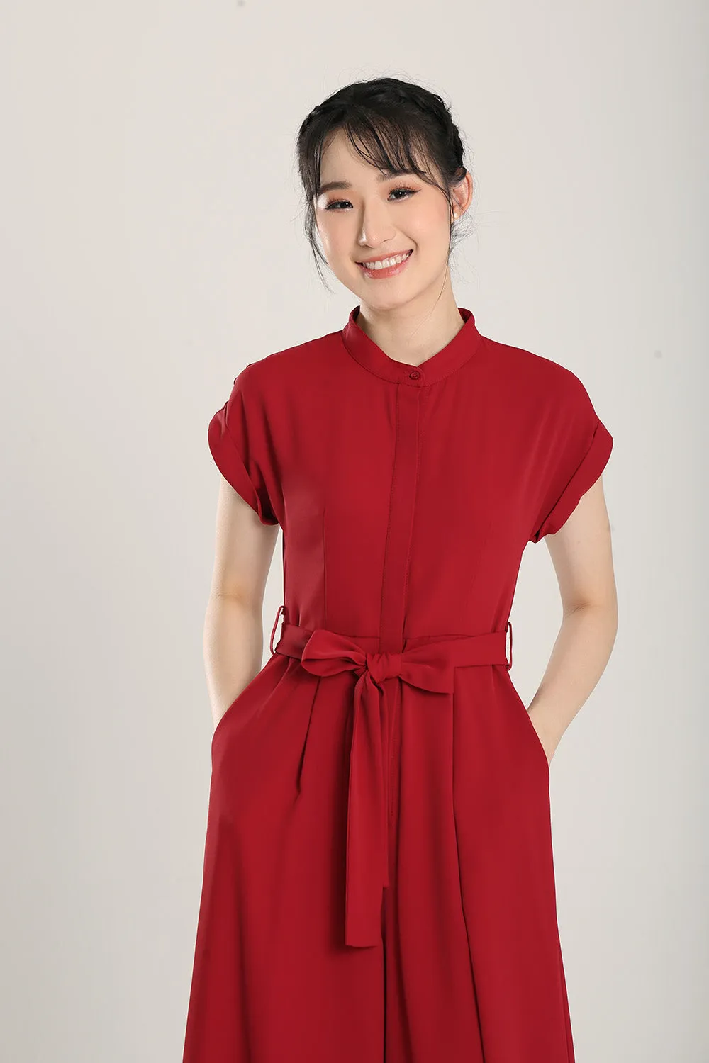 Sofina Sashed Jumpsuit in Red