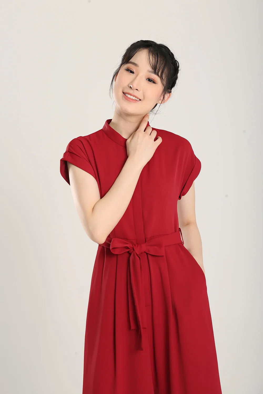 Sofina Sashed Jumpsuit in Red