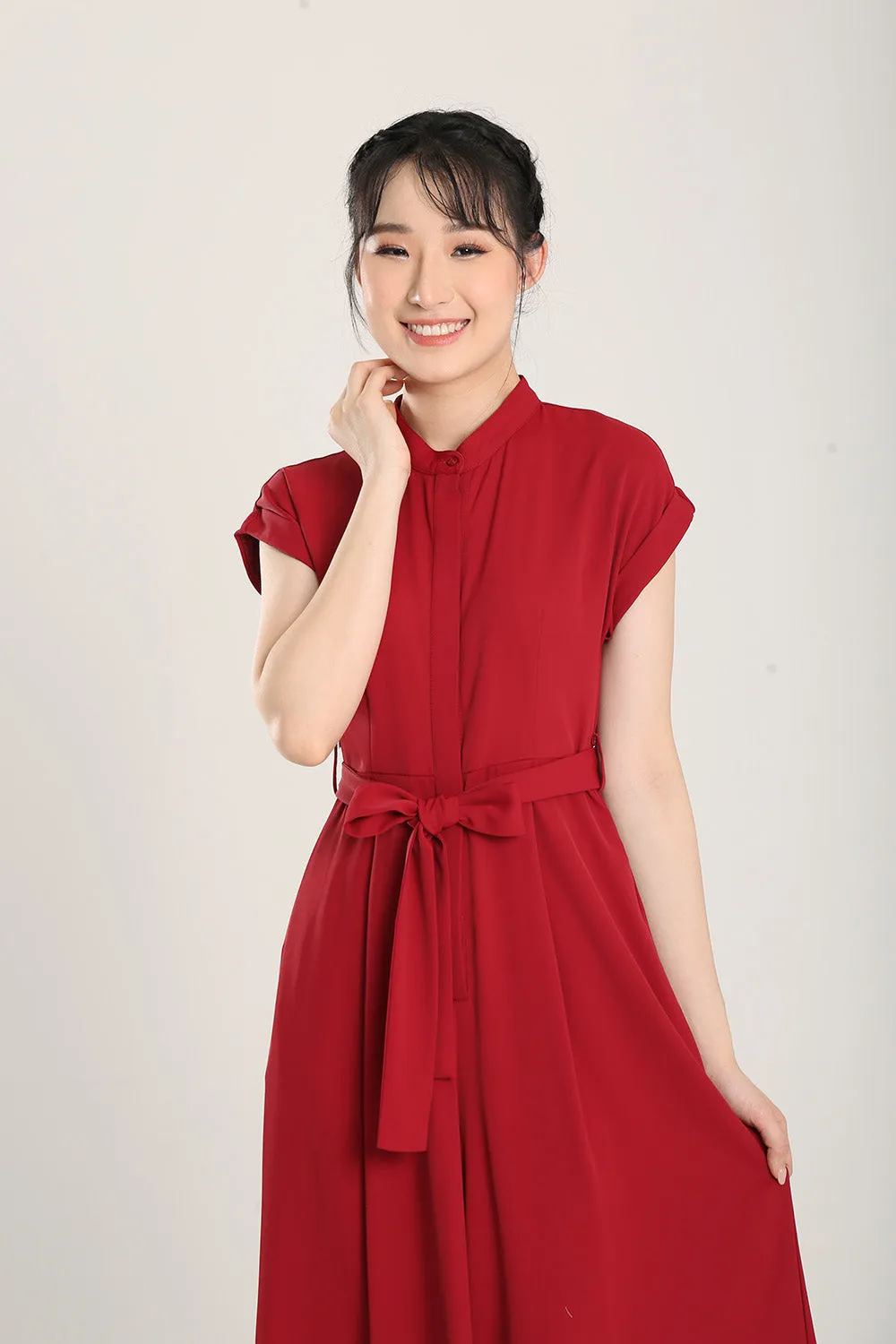 Sofina Sashed Jumpsuit in Red