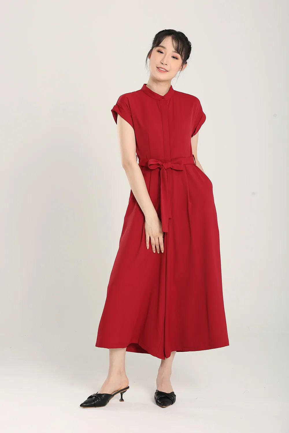 Sofina Sashed Jumpsuit in Red