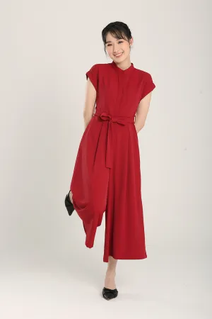 Sofina Sashed Jumpsuit in Red