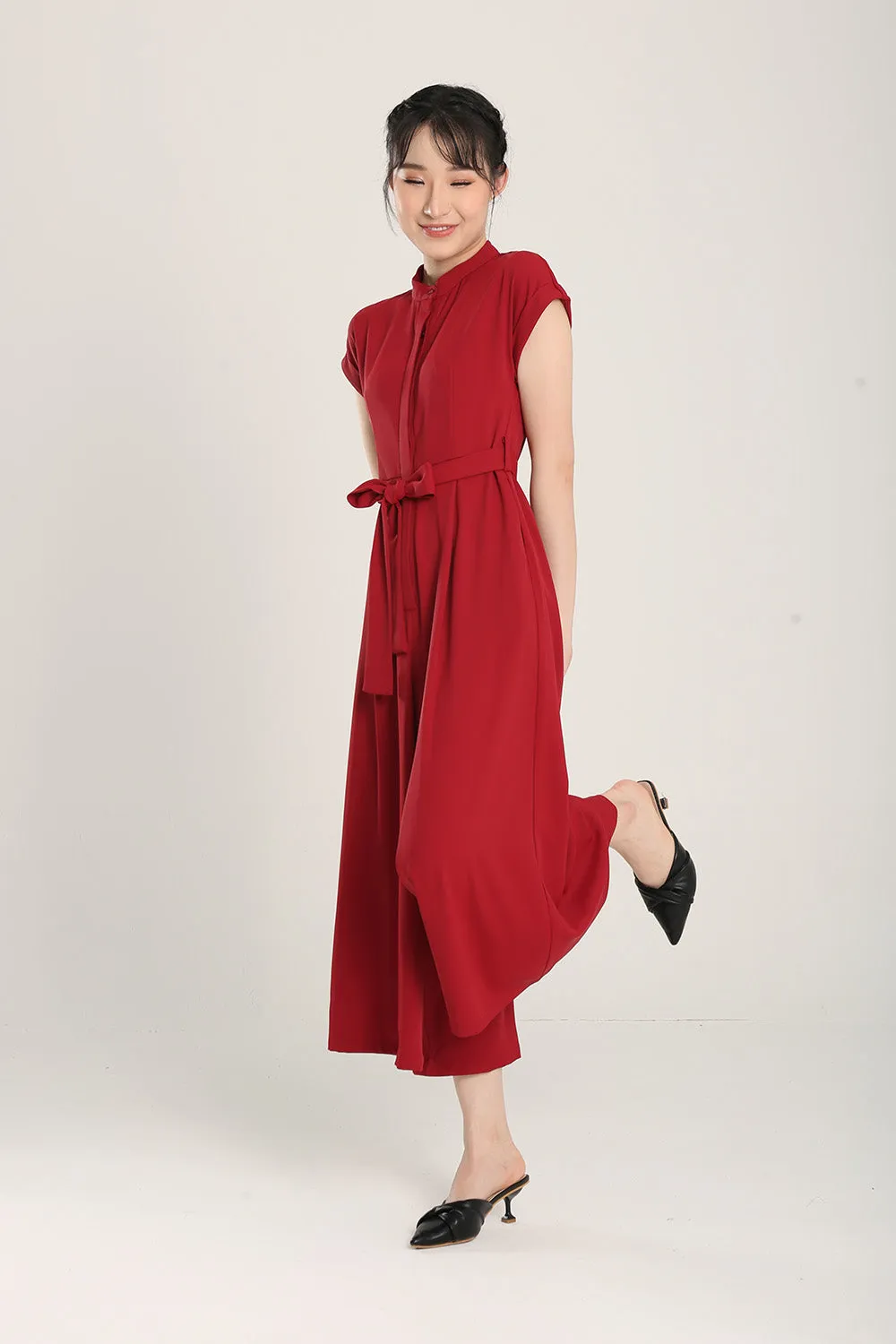 Sofina Sashed Jumpsuit in Red
