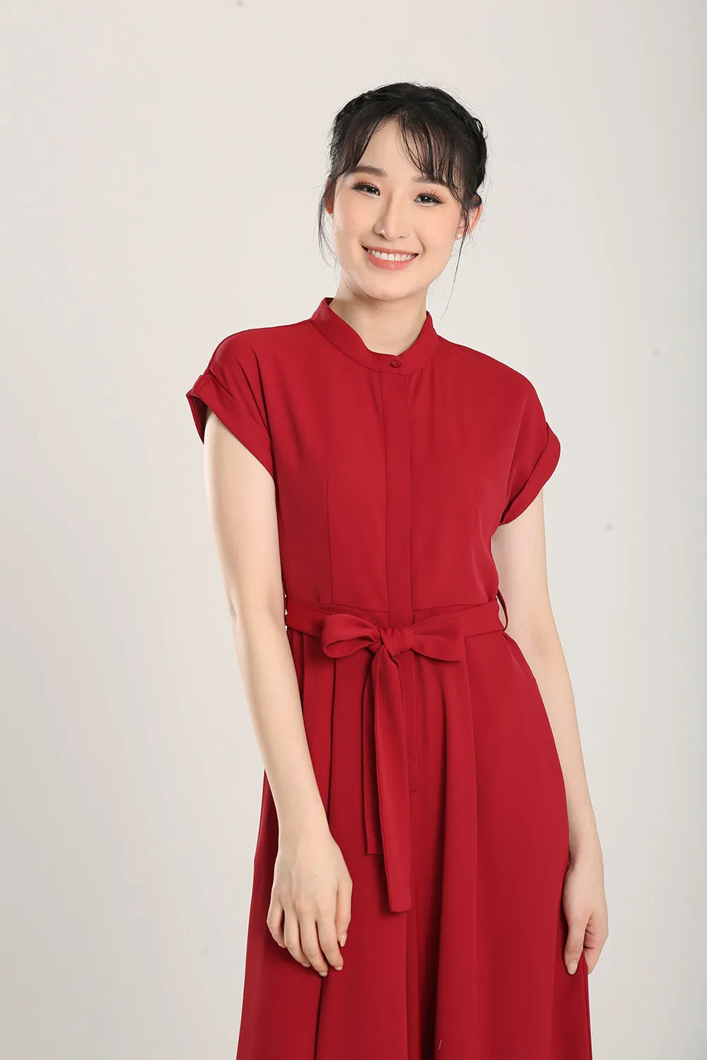 Sofina Sashed Jumpsuit in Red