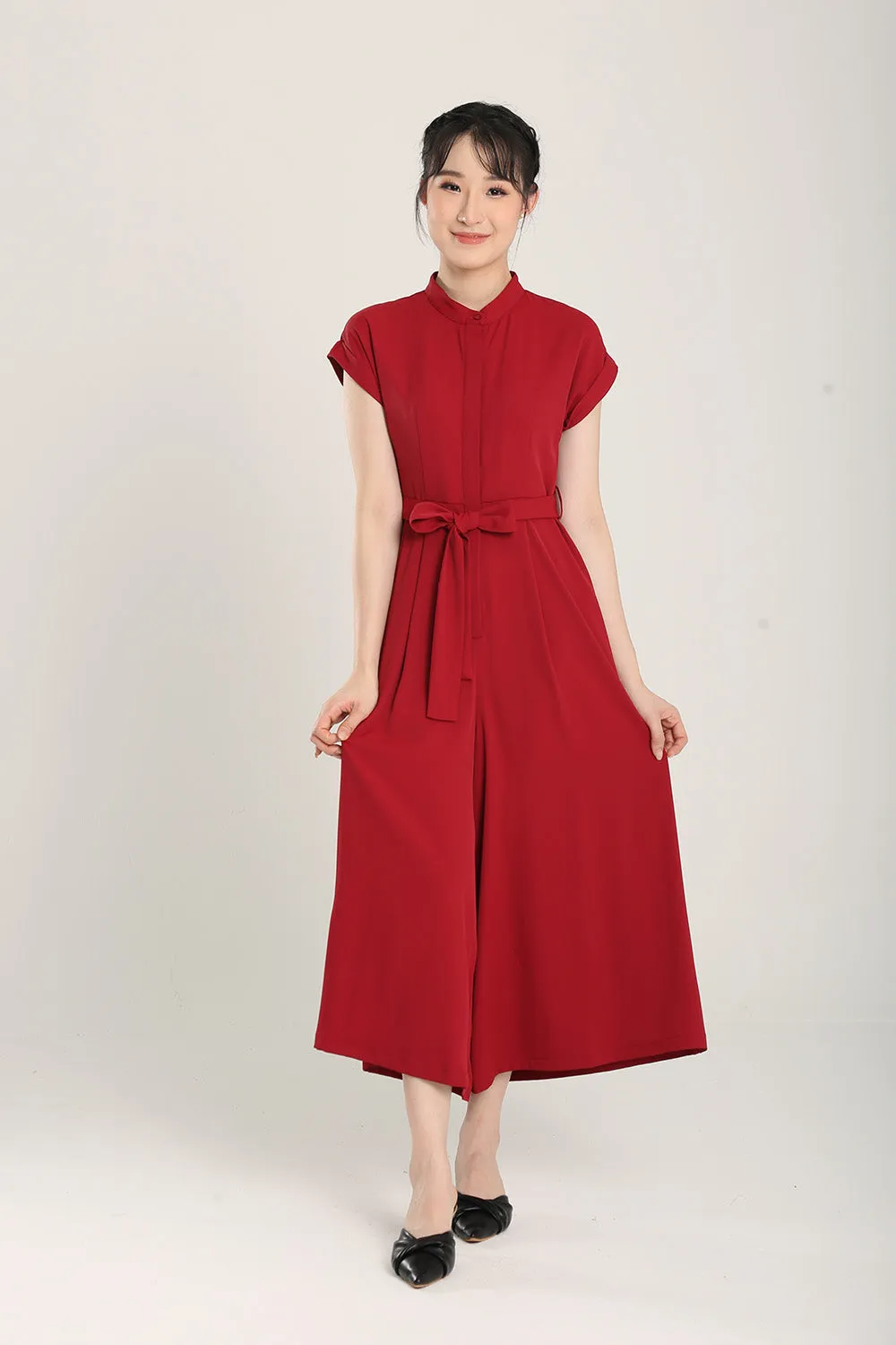Sofina Sashed Jumpsuit in Red