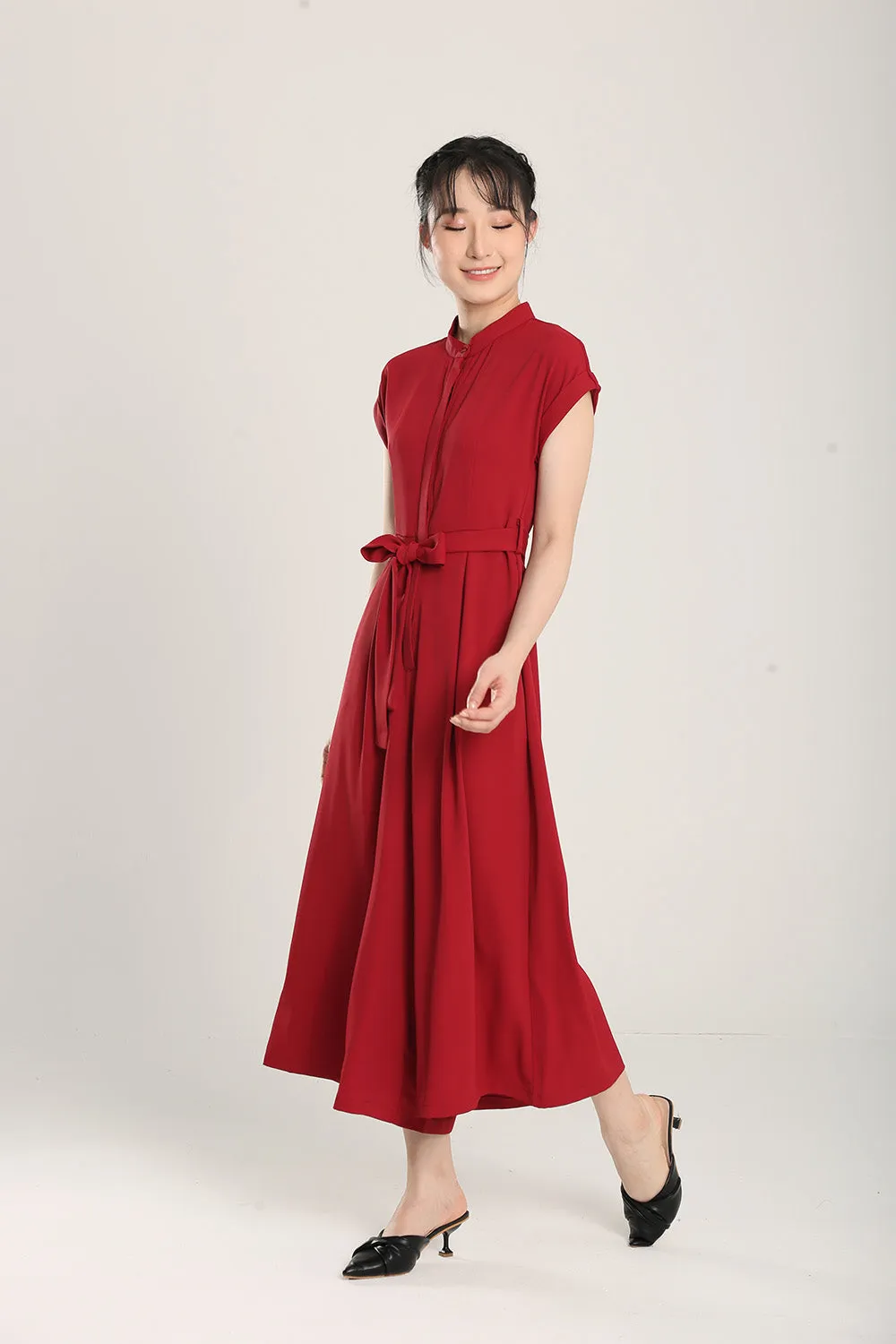 Sofina Sashed Jumpsuit in Red