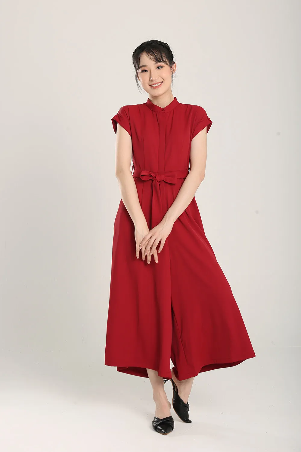 Sofina Sashed Jumpsuit in Red