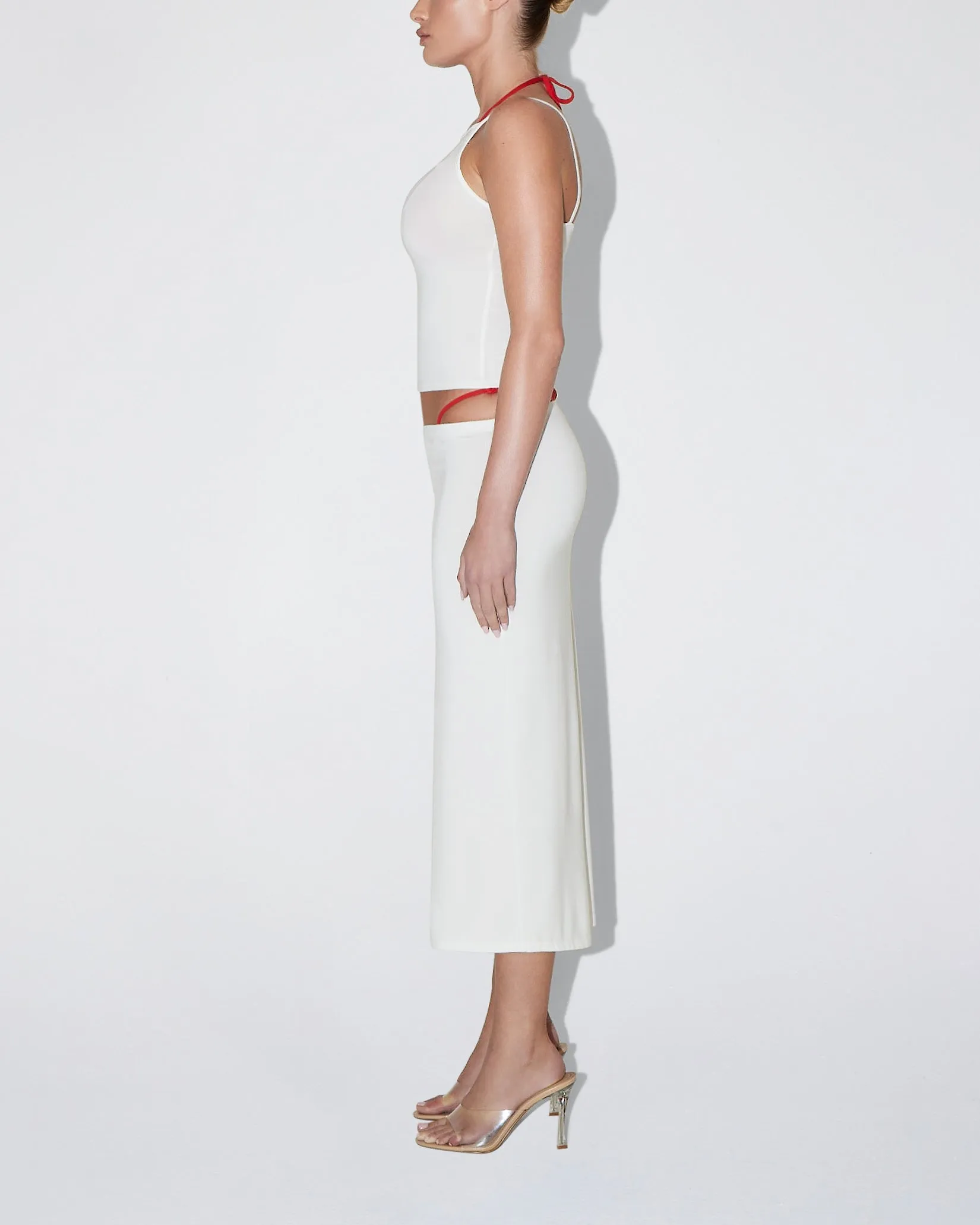 Soft Stretch Midi Skirt | Pearl White