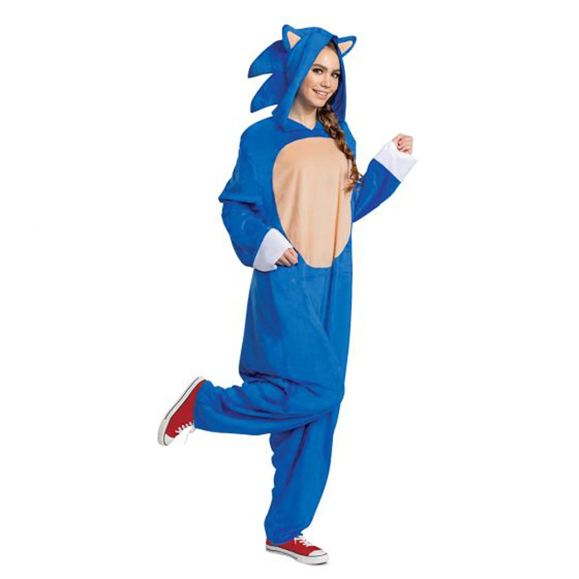 Sonic the hedgehog Hooded Jumpsuit Costume for Adults, Blue Hooded Jumpsuit