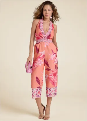 Strawberry Floral Jumpsuit - Pink Multi