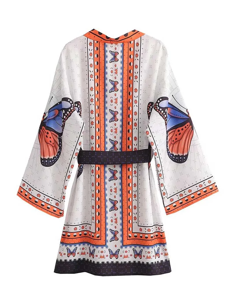 Summer Wear Cardigan Jacket Style Short Kimono With Butterfly Print  Gown Robe