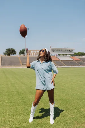 Tailgate Time Denim Romper - Light Denim