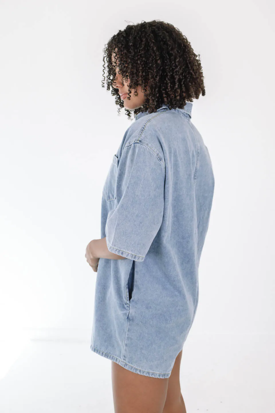 Tailgate Time Denim Romper - Light Denim