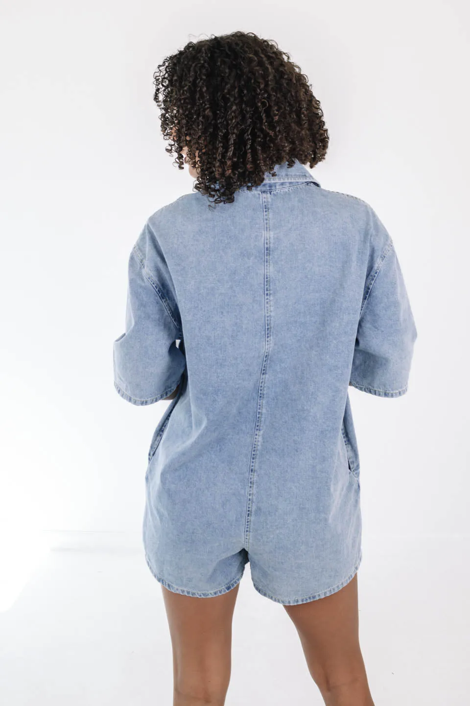 Tailgate Time Denim Romper - Light Denim