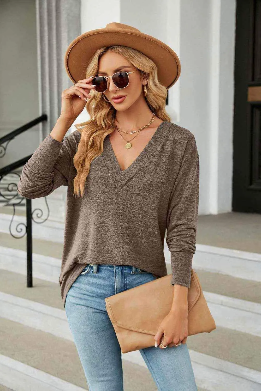 V-Neck Long Sleeve T-Shirt - Casual Style & Comfort