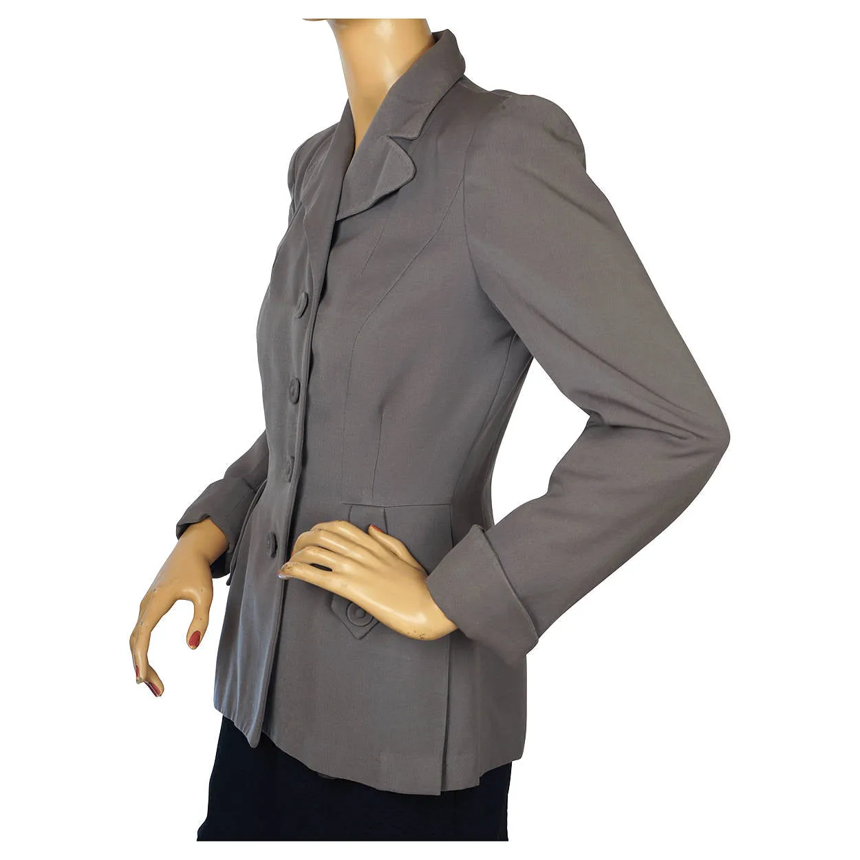 Vintage 1940s Ladies Suit Jacket Grey Gabardine WWII Era Size M