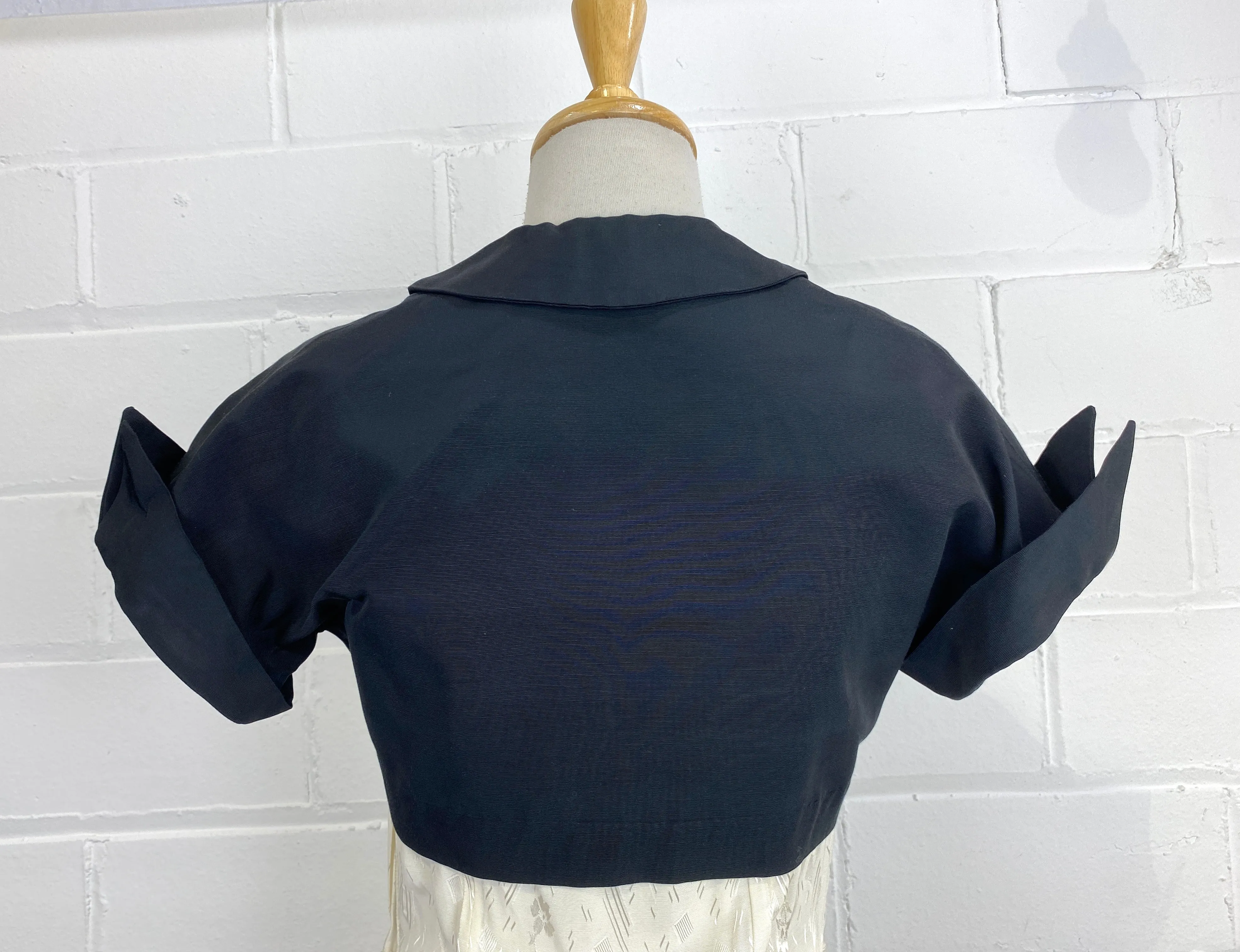 Vintage 1950s Black Cropped Short-Sleeve Jacket, Small