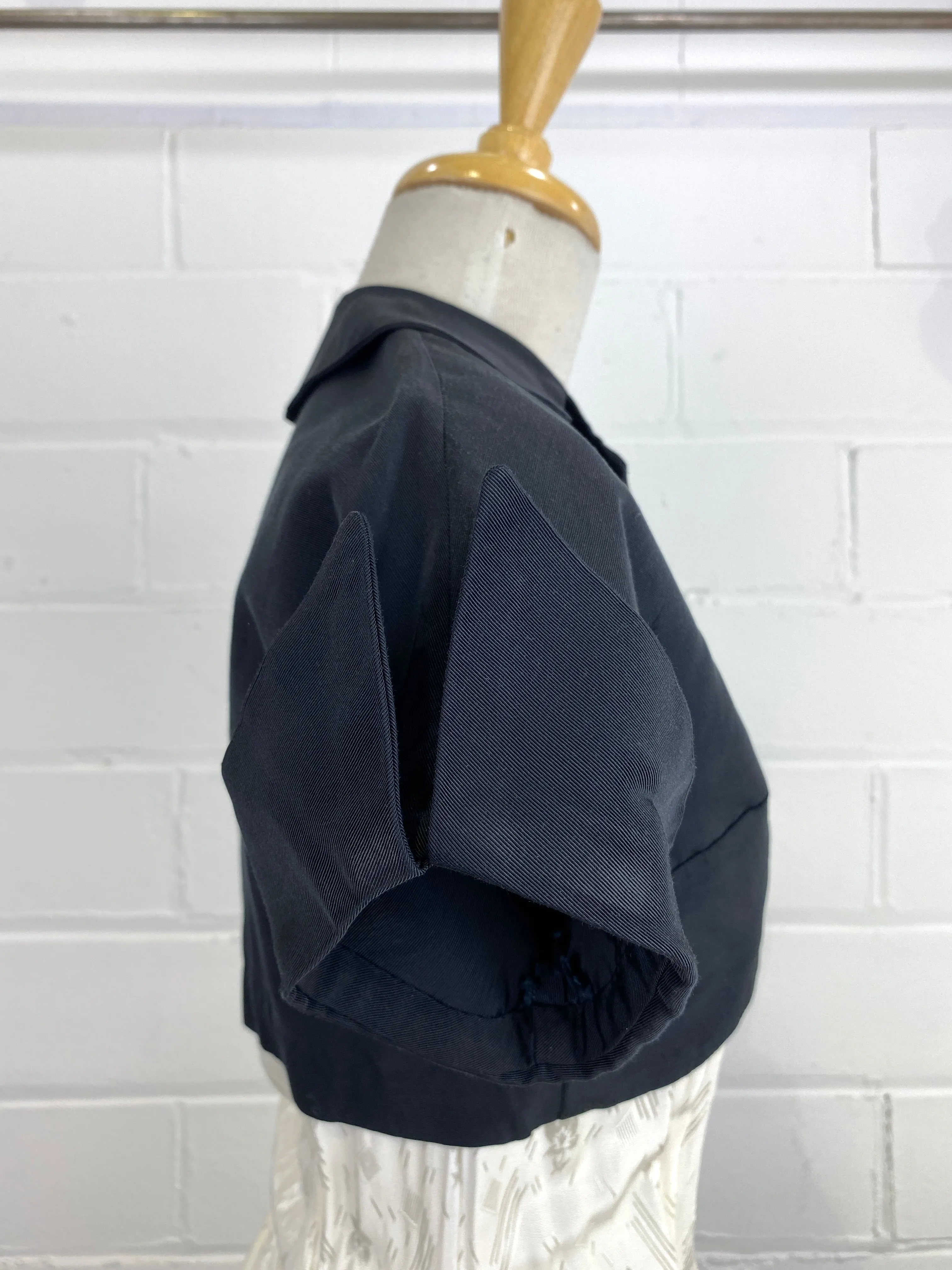 Vintage 1950s Black Cropped Short-Sleeve Jacket, Small