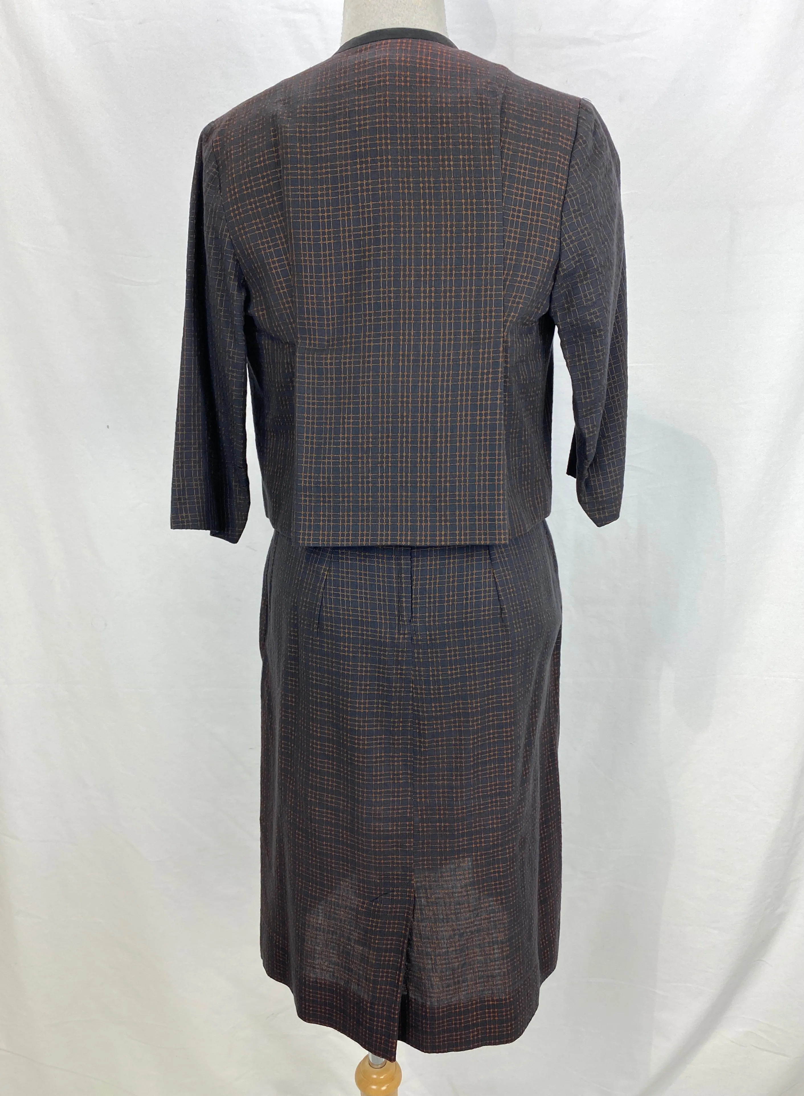 Vintage 1960s Black/Bronze 2 Piece Dress and Jacket Set, Brie Originals, Medium
