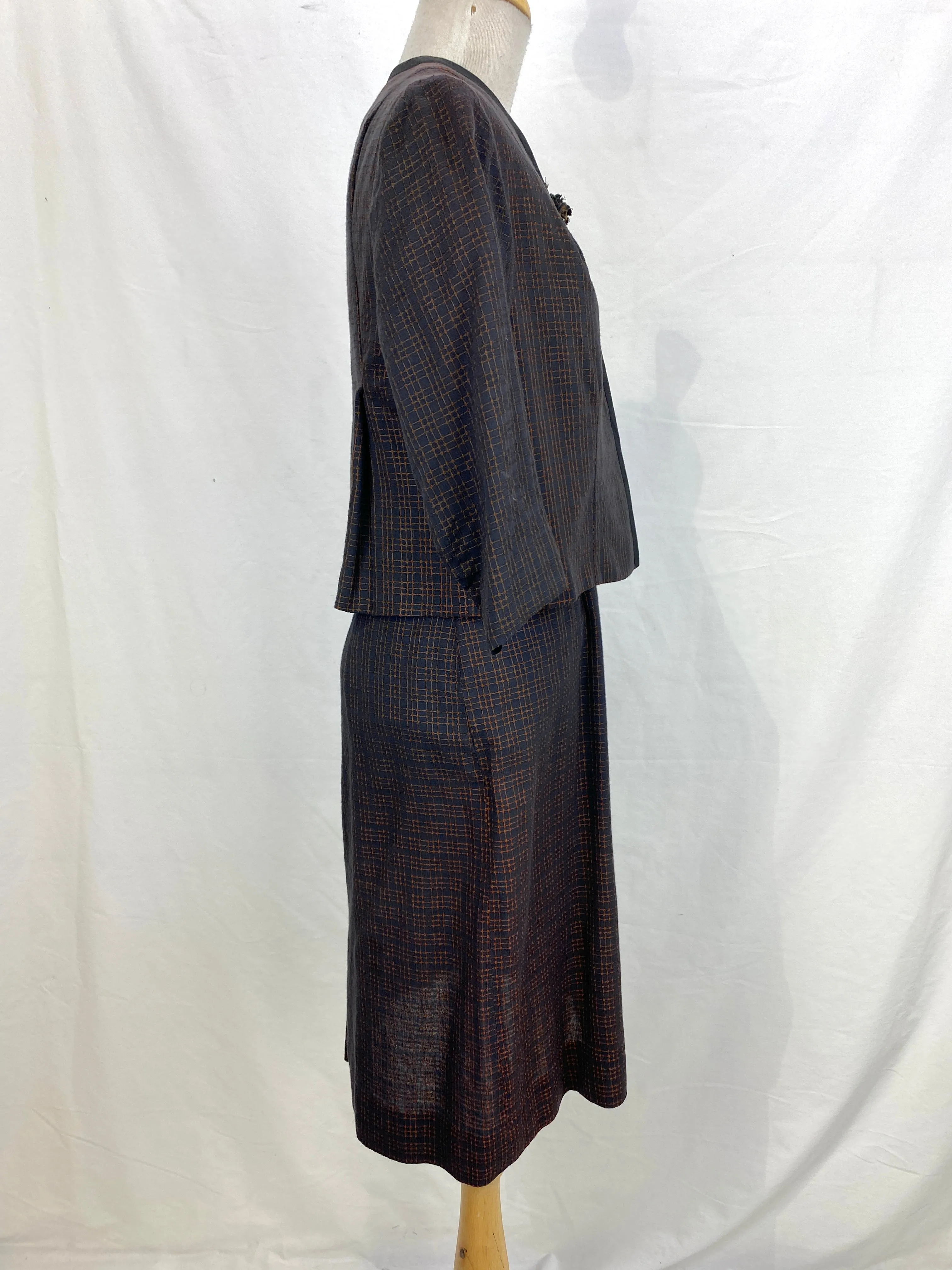 Vintage 1960s Black/Bronze 2 Piece Dress and Jacket Set, Brie Originals, Medium