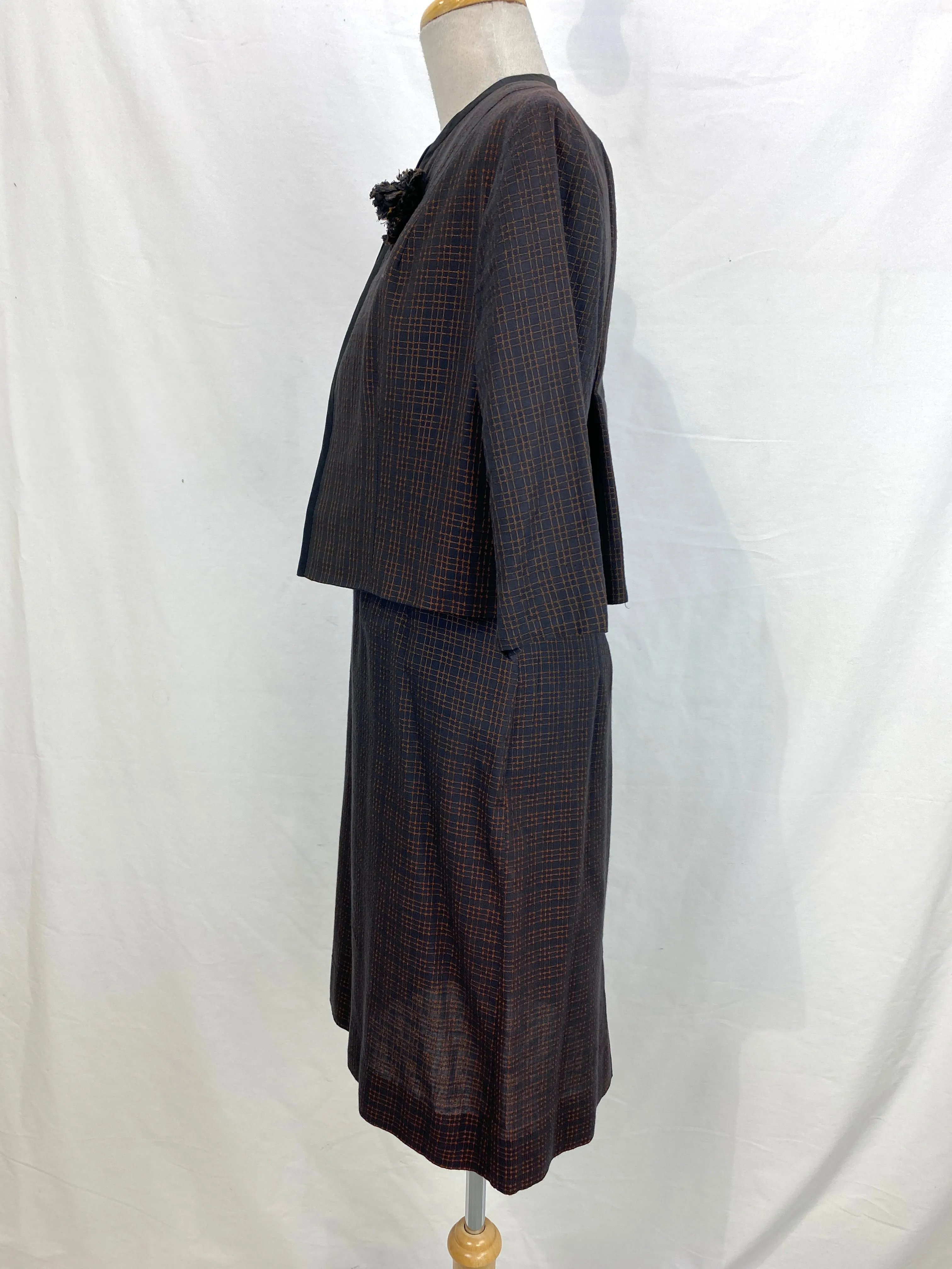 Vintage 1960s Black/Bronze 2 Piece Dress and Jacket Set, Brie Originals, Medium