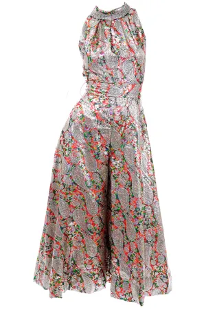 Vintage Multi Colored Sleeveless Silver Lamé Palazzo Jumpsuit