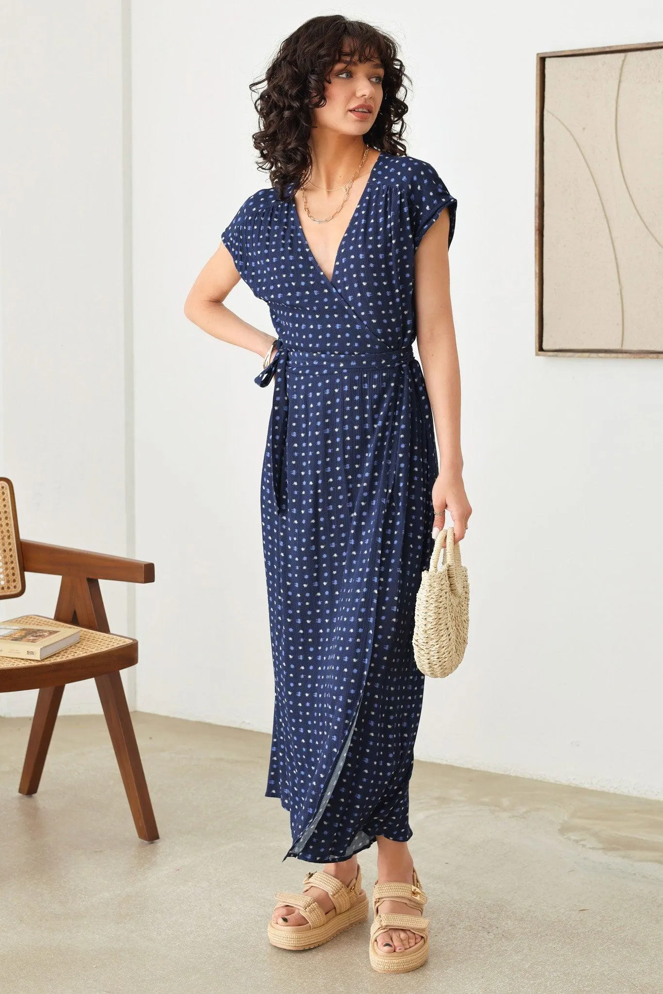 Warp Short Sleeve Wide Leg Flowy Maxi Jumpsuit